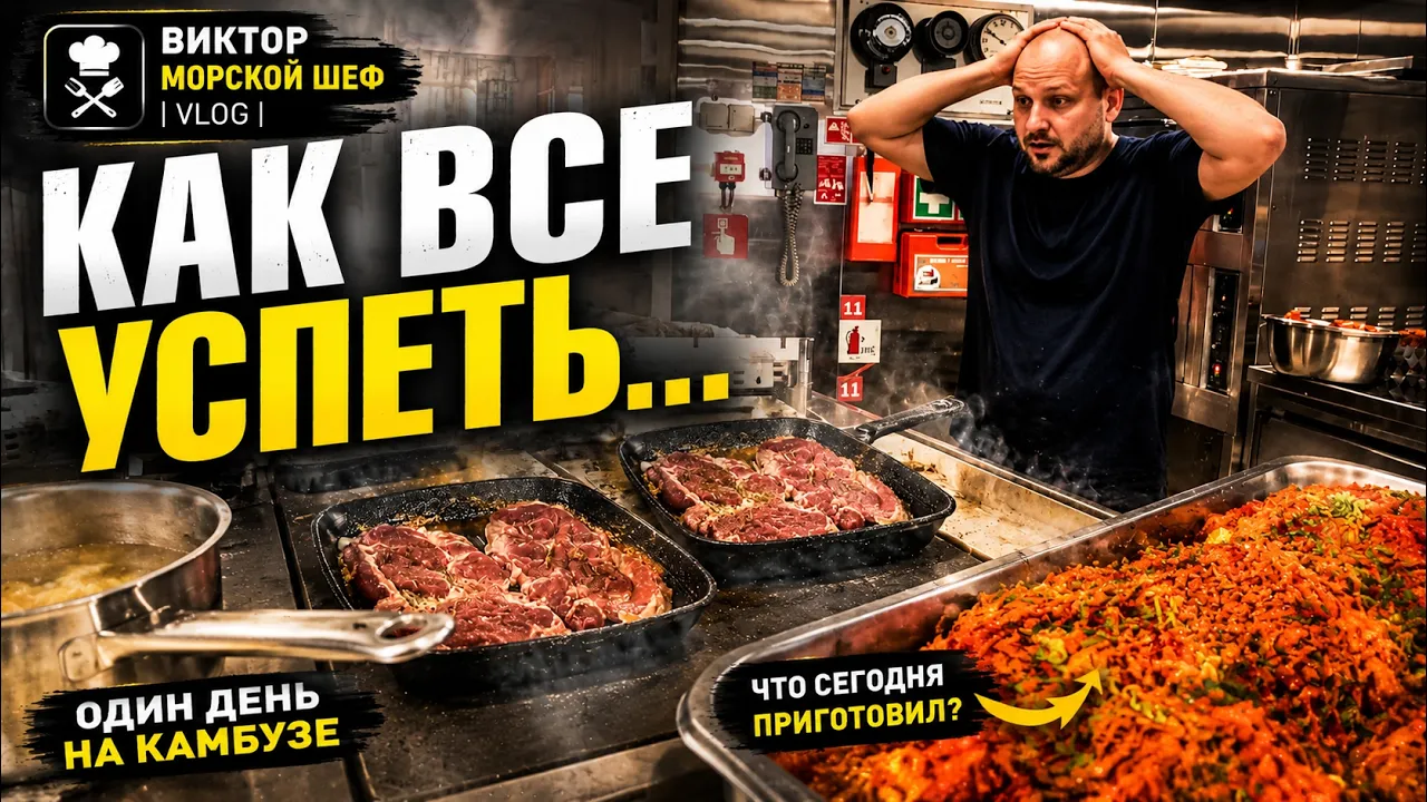 Рабочий день судового повара: Готовлю РЫБУ и МЯСО для всего экипажа | Реальный ВЛОГ 2026